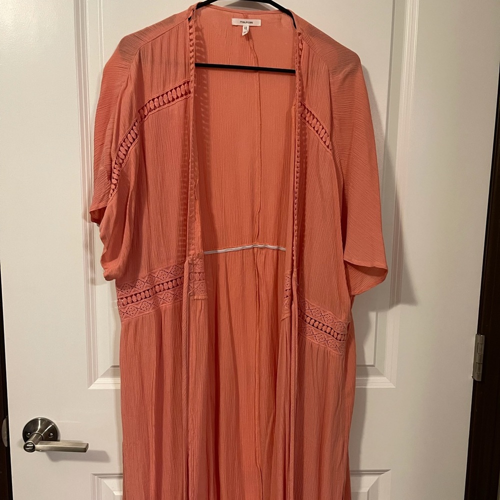 Maurices peach/pink long tie cardigan